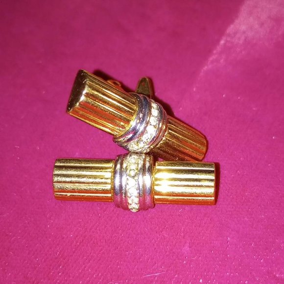 Vtg Christian Dior Gold Tone Rhinestone Cuff links - Picture 1 of 4